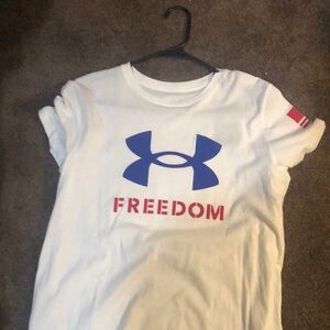 Under Armour White Tee with Blue Logo